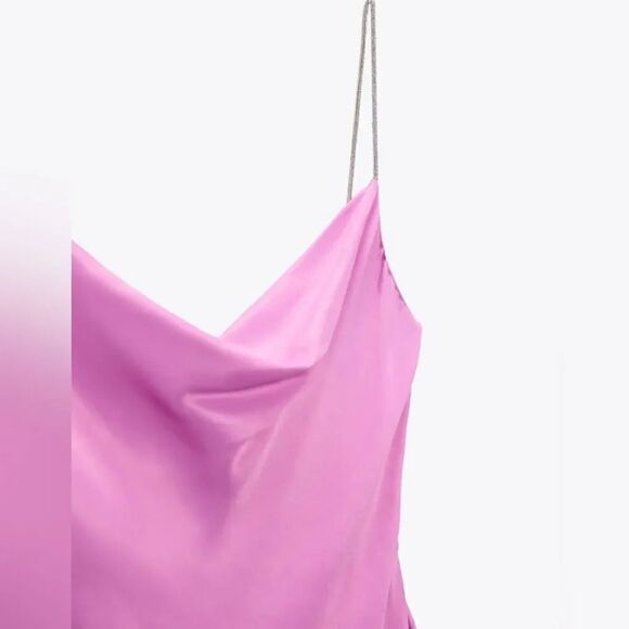 ZARA SATIN RHINESTONE STRAP SLIP DRESS Barbiecore Barbie Core - Picture 4 of 7